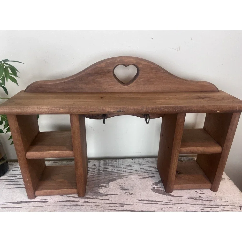 Vintage Wood Heart Cutout Trinket Shelf Shadowbox Cottage Farmhouse Key Holder